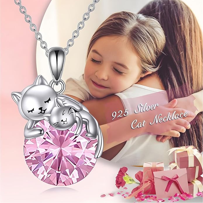 Cat Necklace Sterling Silver Cat Zircon Pendant Gothic Jewelry for Women Animal Lovers Gifts