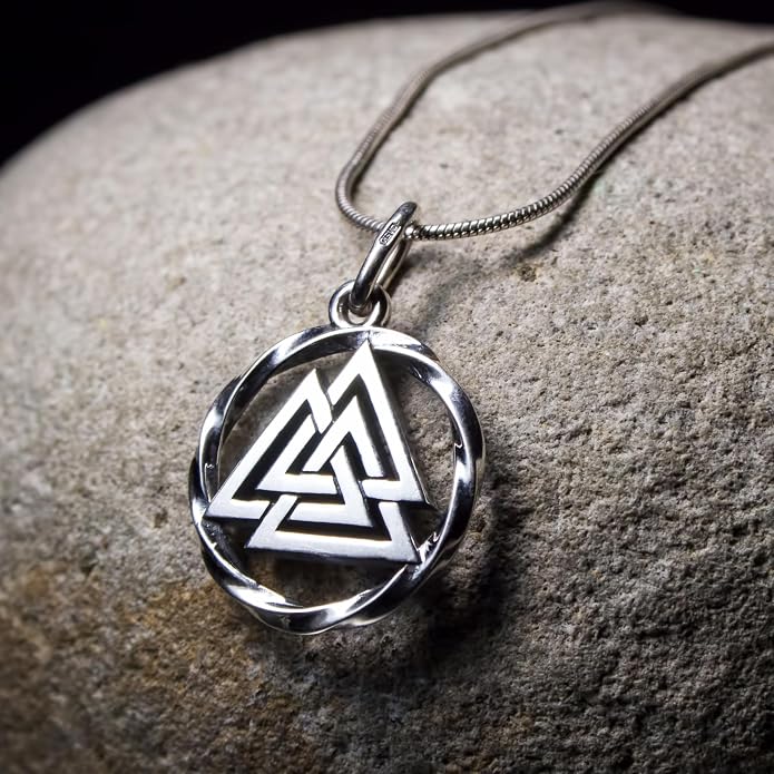 925 Sterling Silver Valknut Viking Necklace - Norse Mythology Odin Amulet - Three Triangles Pendant Chain 20" - Celtic Nordic Viking Jewelry Gift for Men and Women - Handmade