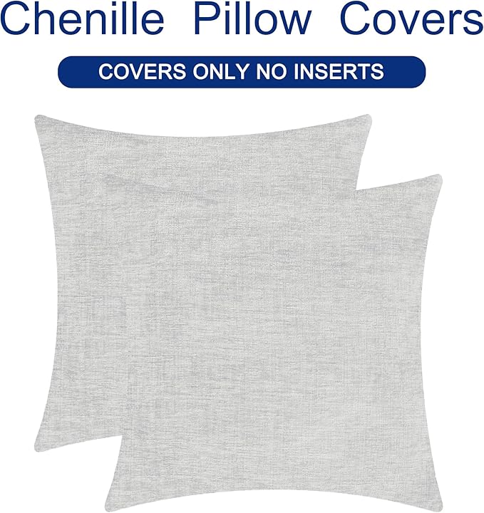 CaliTime Throw Pillow Covers Decorative 16 X 16 Inches Pack of 2 Cozy Chenille Cushion Case for Couch Sofa Bed Living Room Home Moonbeam Gray