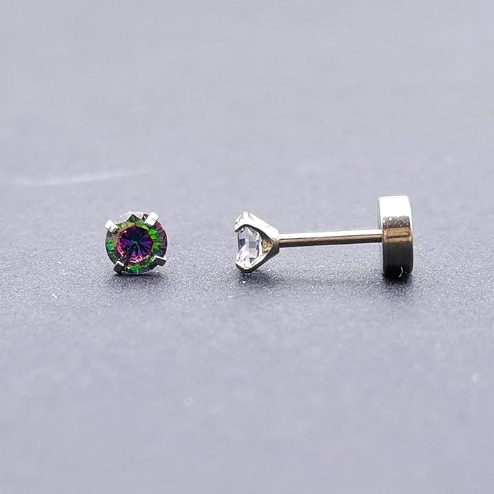 Titanium Earrings for Women Stud Earrings Cubic Zirconia Dainty Screw Flat Back Hypoallergenic Earrings for Women for Multiple Cartilage Helix Conch Tragus Piercing Jewelry for Sensitive Ears