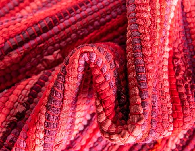 Unique Loom Chindi Cotton Collection Soft Hand Woven Natural Fiber Striped Area Rug, 2 ft 2 in x 6 ft 7 in, Red/Purple (Pack of 4)