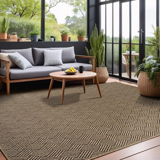 Luul Home Easy Jute Rugs 10x14 Herringbone Natural Color Living Room Indoor Outdoor Area Rug for Patio and Kitchen Rug High Traffic Washable Easy to Clean Solid Boho Woven Design Carpet (10 x 14)