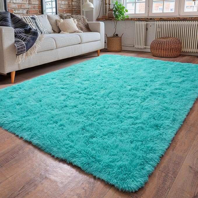 Dssimo Teal Blue Rug for Bedroom Living Room, 4x6 Soft Shag Teal Area Rugs | Plush Fluffy Upgrade Non-Slip Turquoise Rug for Nursery Kids Room Dorm Room Home Decor, Indoor Plush Floor Carpet