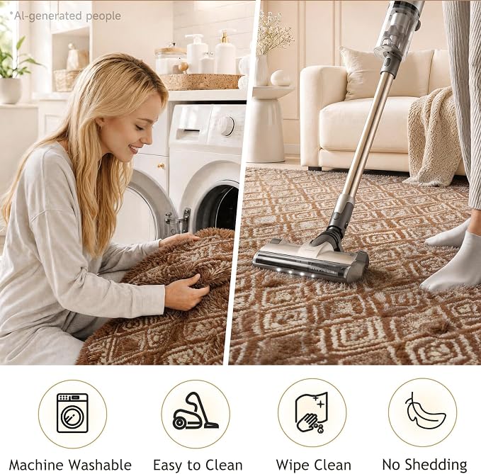 Ophanie Area Rugs for Bedroom Living Room,Color Brown and White,Size 6' x 9',Shape Rectangular
