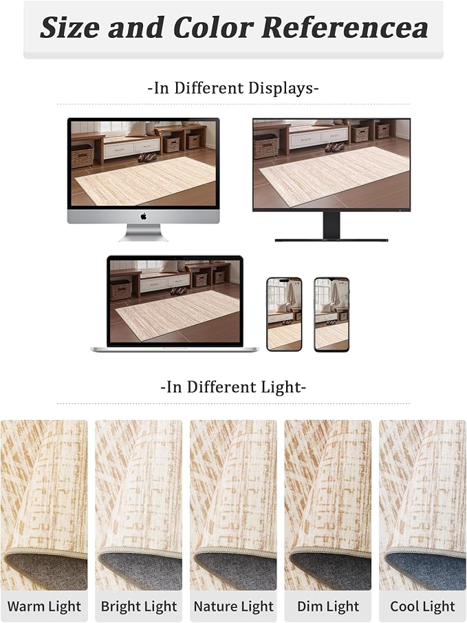 Miukiki 2x10 Runner Rug Moroccan Washable Hallway Runner Rug Non Slip Indoor Floor Kitchen Rug Foldable Carpet for Bathroom Laundry Room with Low Pile(Beige,2'x10')