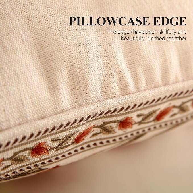 ISAENNE French Linen Rectangle Throw Pillow Cover,Set of 2,20"x12"-Albano A | Designer Vintage Pillow Cover,Concealed Zipper Design,Orange Floral Pattern,Sofa,Bedroom,Living Room,Lounge Chairs