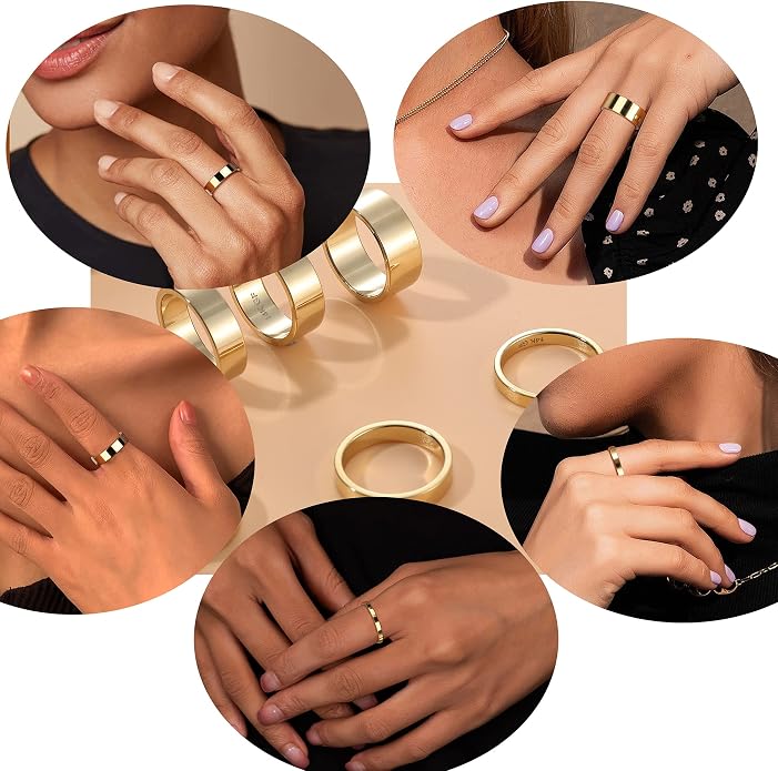 LOYALLOOK 8Pcs Gold Rings Stainless Steel Stacking Rings for Women Statement Bands Plain Finger Ring Thumb Pointer Ring Stackable Thin Gold Ring Set Comfort Fit Size 5 to 10