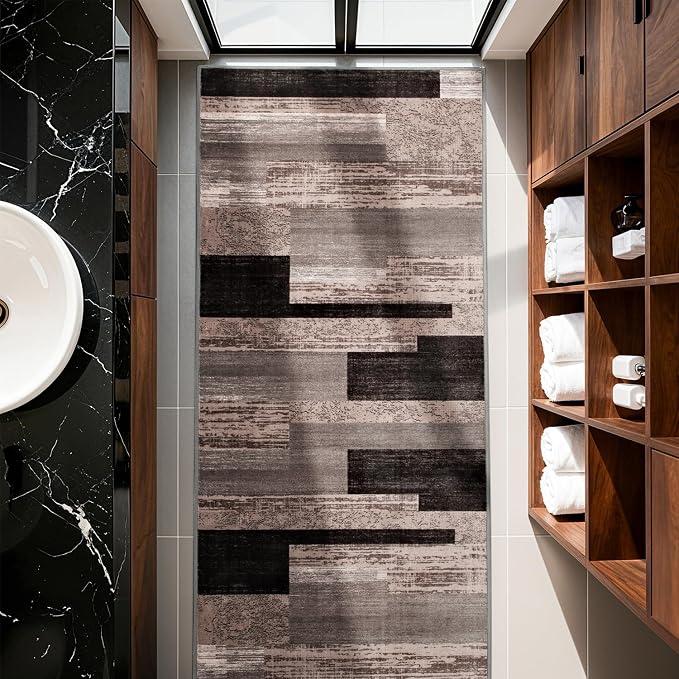LIANLAM 2x6 Washable Runner Rug for Hallway&Kitchen(2x6,Chocolate) | Non-Slip Long Carpet with Vintage Checkered Design, Low Pile,Stain Resistant Easy Clean Floor Mat for High Traffic Areas