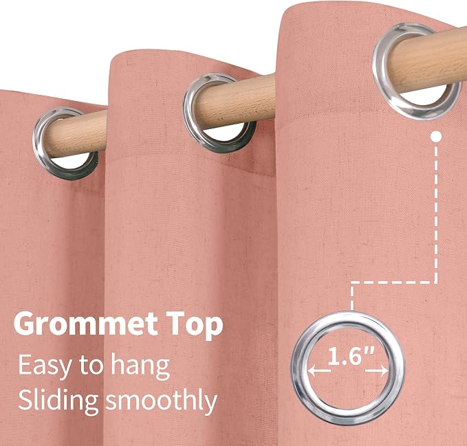 YoungsTex Dusty Rose Linen Curtains for Living Room Spring Decor, Blush Light Filtering Window Drapes with Grommet for Bedroom Dining Room Privacy 2 Panels, 52 X 90 Inch