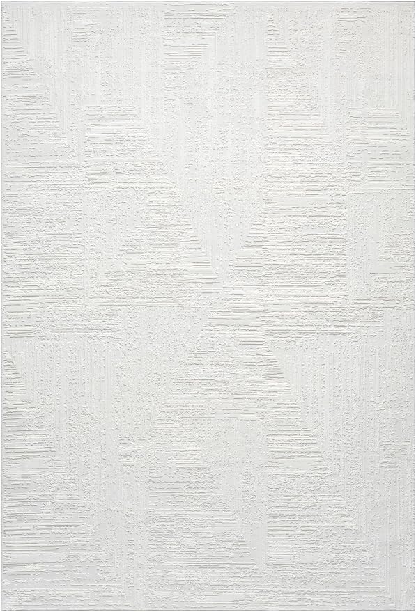 Amy Modern Abstract Area Rug for Living Room, 6x9 Contemporary Textured Geometric Cream Neutral Rug, Stain Resistant Non-Shedding Carpet for Bedroom, Dining Room or Kitchen (6' x 9', Cream)