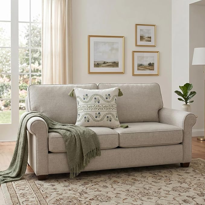 ISAENNE Designer Vintage Linen Throw Pillow Cover,18"x18"-Mosella D | French Elegant Square Decor Pillow Cover,Concealed Zipper Design,Floral Pattern,Sofa,Bedroom,Living Room,Lounge Chairs