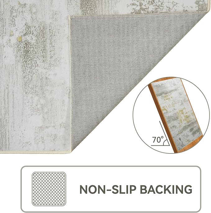 Kelarea Washable Area Rug for Living Room, 6x9 Non Slip Modern Abstract Beige Rugs, Easy Clearning Low Pile Large Carpet for Bedroom, Dining Room, Nursery, Office