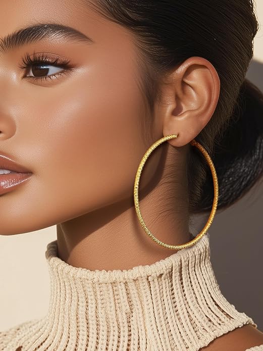 PROSTEEL 30/40/60/80/100mm Chunky Hoop Earrings For Women Gold Plated/Black Stainless Steel Hoops Earrings Statement Jewelry
