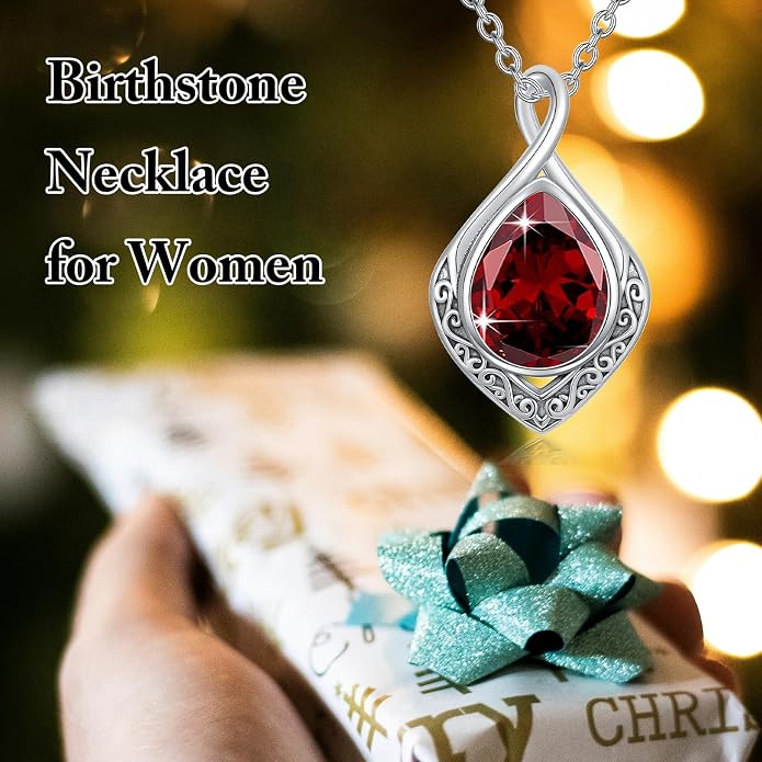 PELOVNY Celtic Knot Necklaces for Women 925 Sterling Silver Gemstone/Birthstone Teardrop Infinity Necklace Irish Celtic Pendant Jewelry Gifts for Mom Daughter Wife