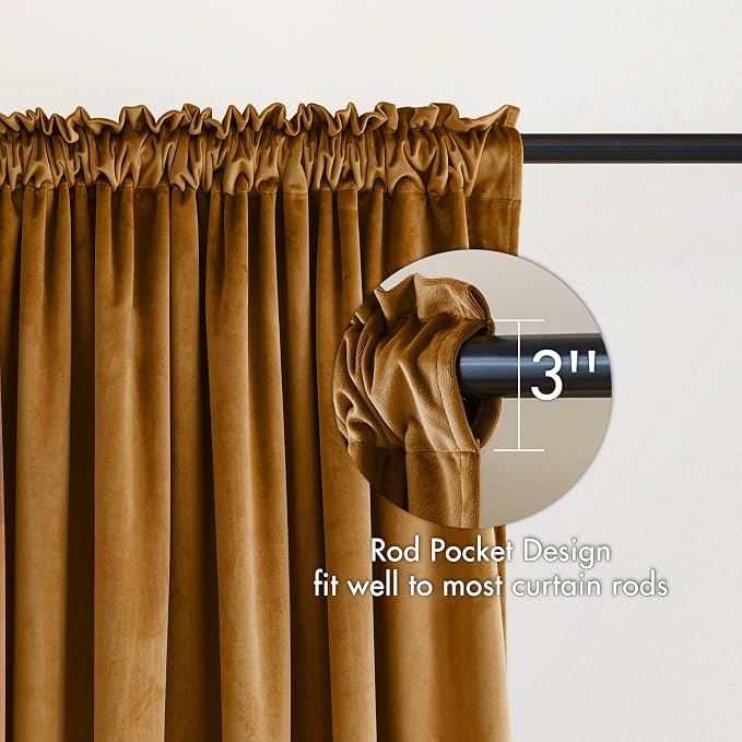 MIULEE Golden Brown Blackout Velvet Curtains Drapes 108 Inch Long 52"x108" | Luxurious Bedroom Living Room Decor, Room Darkening, Thermal Insulated, Rod Pocket Design, Super Soft Fabric, Extra Long