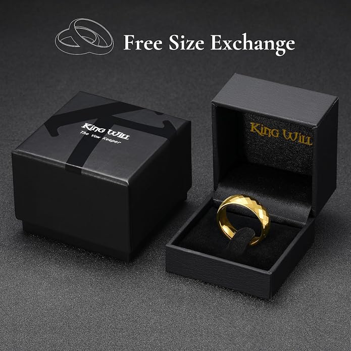King Will Tungsten Carbide Wedding Ring for Men Women Promise Ring for Couple 2mm/4mm/6mm Black/Silver/Gold/Rose Gold Multi-faceted Shining Luster High Polished Wedding Band Comfort Fit
