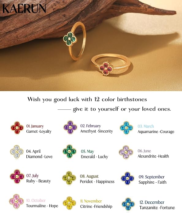 KAERUN Clover Birthstone Gold Rings for Women Non Tarnish 14K Gold Plated Stackable Thumb Ring Dainty Clover CZ Gemstone Emerald Engagement Rings Wedding Band Jewelry for Birthday Gifts Size 6-10