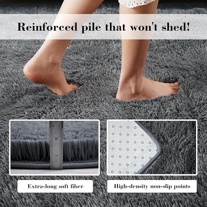 yongyangjuxin Fluffy Rug Shag Area Rug, Grey 6x9 Area Rugs for Living Room, Large Shag Area Rugs for Bedroom Room Home Decor, Upgrade Anti-Skid Rectangular Fuzzy Rugs