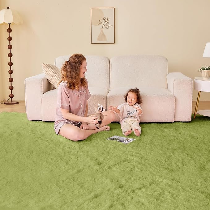 OPPODREAM 9x12 Light Green Rugs for Bedroom, Ultra-Soft Fluffy Area Rugs for Living Room, 9 x 12 Shag Carpet for Nursery, Kids, Girl, Boy, Baby, Plush, Fuzzy, Shaggy, Cute Home Decor