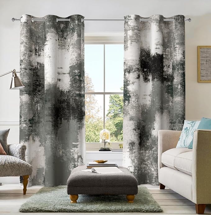Asuexpect Black Grey Abstract Curtains 2 Panels Abstract Rust Curtain Room Darkening Grommet Window Treatments Modern Decorative for Bedroom Living Room, 42x72 Inches, Black Grey