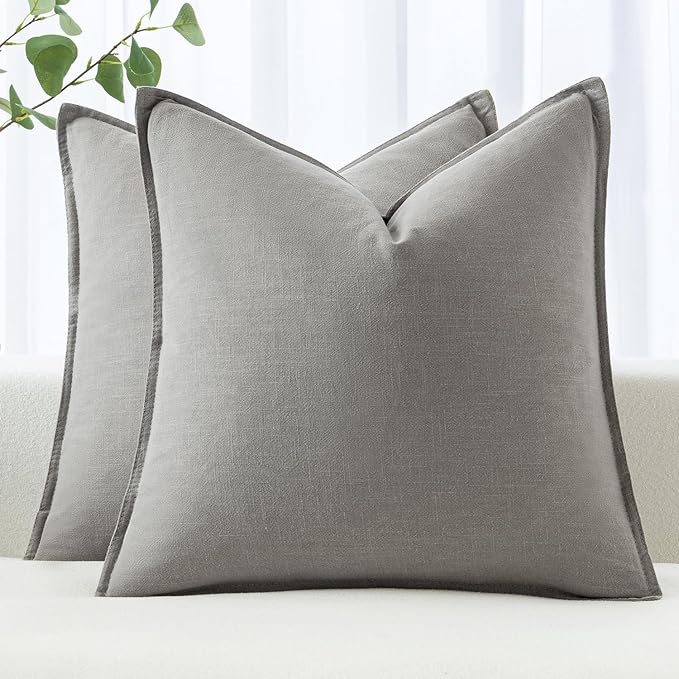 MIULEE Decorative Linen Euro Sham Pillow Covers 24x24 Light Gray | Boho Farmhouse Neutral Couch Throw Pillows for Bed, Pack of 2 Accent Modern Pillowcases, Sofa Livingroom Home Decor