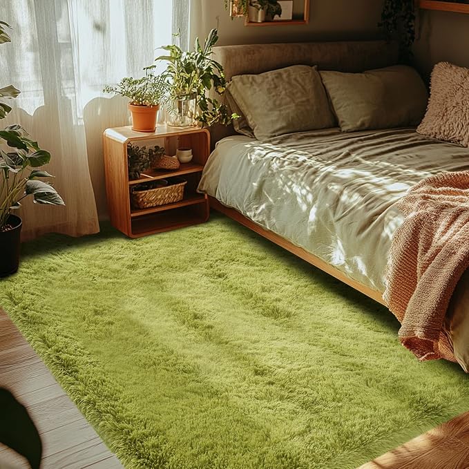CAIYUECS Green Area Rug Bedroom 5x8: Fluffy Shag Rugs for Living Room-Modern Fuzzy Furry Plush Soft Rugs for Kids Girls Room,Shaggy Rug for Living Room,Bderoom,Dorm Home Decor(5x8 Feet,Light Green)
