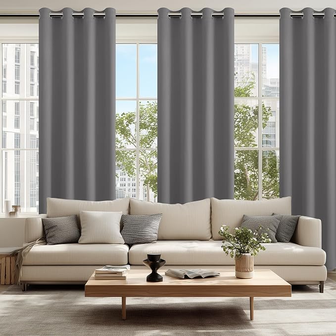 Hiasan Blackout Curtains for Bedroom, 52 x 96 Inches Long - Thermal Insulated & Light Blocking Window Curtains for Living Room, 2 Drape Panels Sewn with Tiebacks, Light Grey