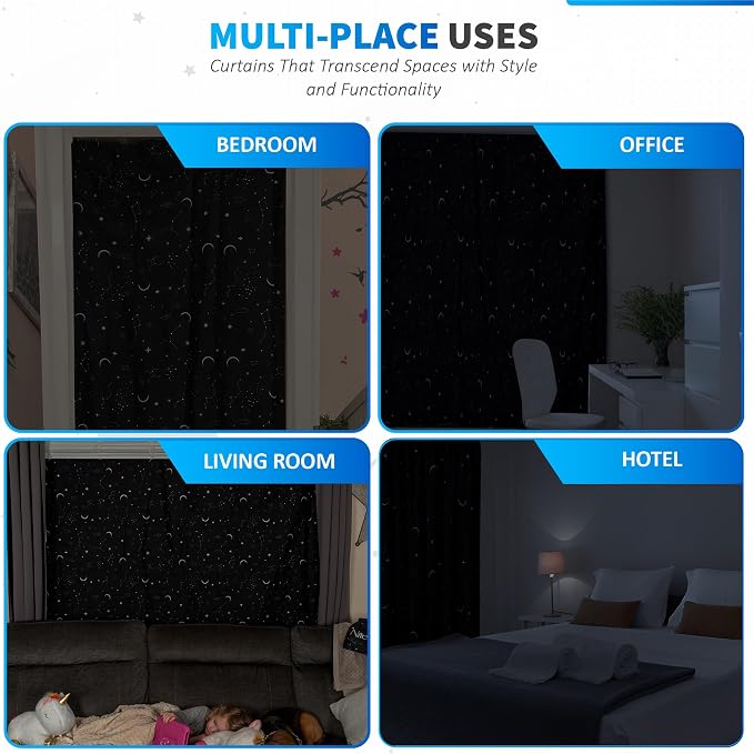 Portable Blackout Curtains (60" x 80") - Travel Blackout Curtains for Baby Nursery w/Stars - Portable Blackout Shades w/UV & Thermal Protection - 20 Stick on Suctions & Velcro Blackout Window Cover