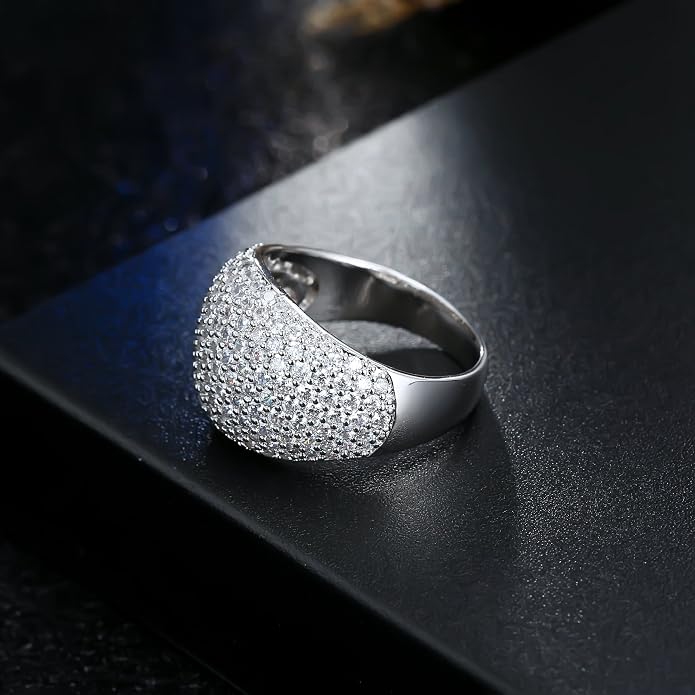 Diamond Accent Dome Ring - Sliver Fashion Rings for women Big Hollow Women Wedding Band Cubic Zirconia Statement Rings for women 5-11