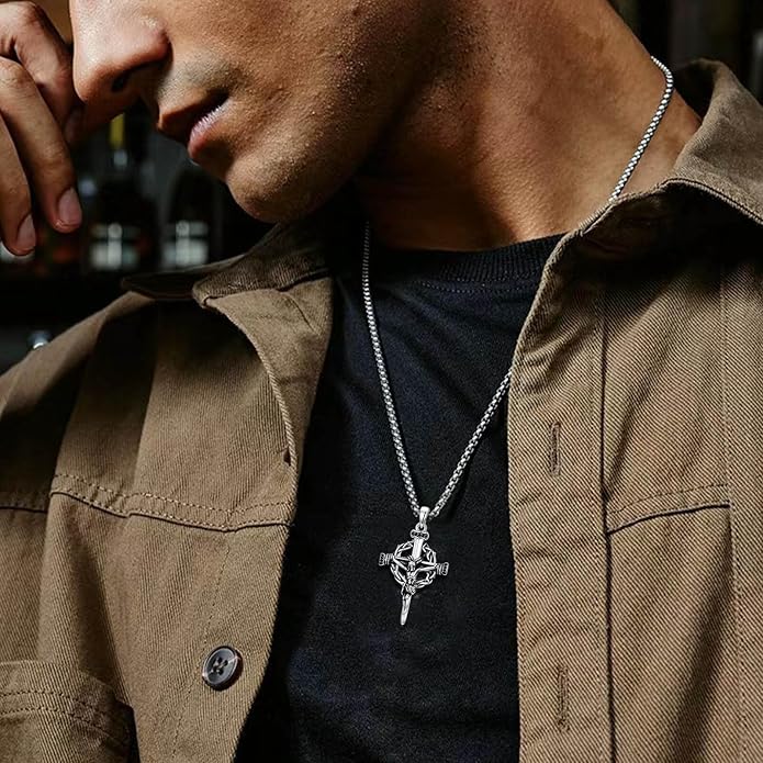 Crown of Thorns Necklace for Men 925 Sterling Silver Nail Cross Necklace Pendant Religious Christian Jewelry Valentines Day Gifts for Men