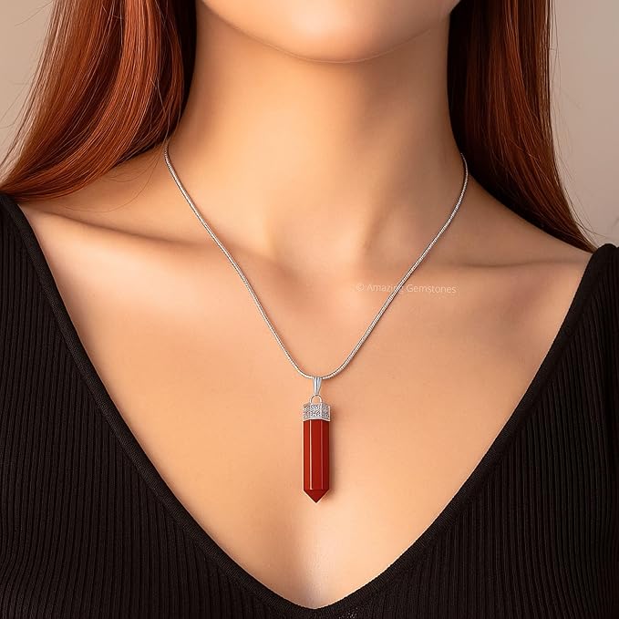 Amazing Gemstone Red Jasper Crystal Necklace Pendant For Women, Gold Wire Wrapped Dainty Minimalist Healing Crystal Necklaces For Men Unisex Necklace Jewelry Adjustable Chain & Leather Cord