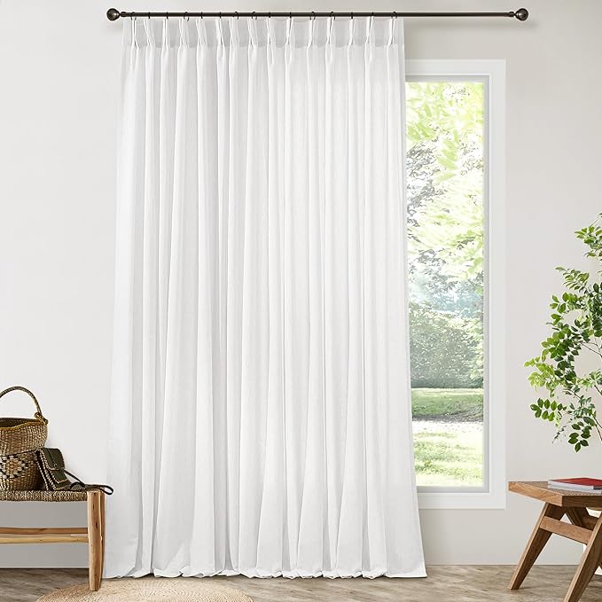 Ivory Linen Sheer Pleated Curtains 84 Inches Long 100 Inch Wide | Light Filtering Semi Sheer, Cream Drapes, for Living Dining Room Patio Sliding Door, Boho, Extra Wide, 100 x 84 Curtain