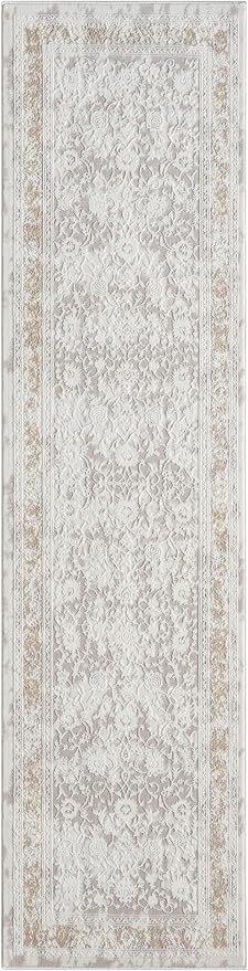Amber Traditional Floral Runner Rug for Kitchen, 2x7 Vintage Persian-Inspired Cream Neutral Runner, Medium Pile Stain Resistant Carpet for Bedroom, Hallway or Entryway (2' x 7', Cream)