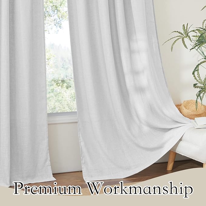 RYB HOME Semi Sheer Curtains 102 inches Long, Light Filtering Privacy Natural Farmhouse Linen Texture Drapes for Living Room Bedroom Dining Room, W 52 x L 102 inches, Dove Grey, 2 Panels