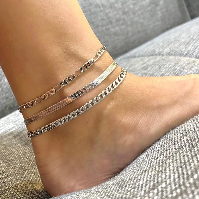DEARMAY Gold Anklets for Women Waterproof, Non Tarnish14K Gold Plated Ankle Bracelets Set Stack, Summer Beach Jewelry Gifts for Vacation, Bikini Outfits for Women Mom Her