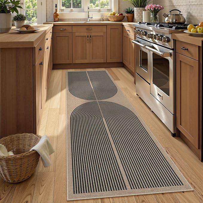 Lahome Modern Rainbow 2x8 Runner Rug, Washable Hallway Kitchen Runner Rugs with Rubber Backing Farmhouse Indoor Outdoor Carpet, Contemporary Non Slip Carpet for Entry Bedroom Porch