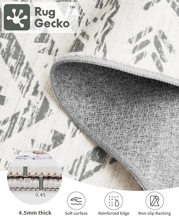 Miukiki 2x5 Hallway Runner Rug Moroccan Washable Kitchen Rug Non Slip Indoor Floor Kitchen Runner Rug Foldable Carpet for Bathroom Laundry Room with Low Pile(Grey,2'x5')