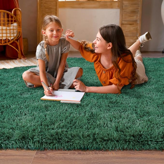 Dssimo 6x9 Super Fluffy 6x9 Rug for Bedroom, Modern Shag Dark Green Area Rugs, Soft and Cozy Plush Large Carpet for Kids, Girls Boys and Teens Decorations for Living Room Dorm Nursery Classroom