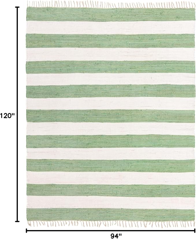 Unique Loom Chindi Rag Collection Area Rug - Striped (7' 10" x 10' Rectangle, Green and Ivory)
