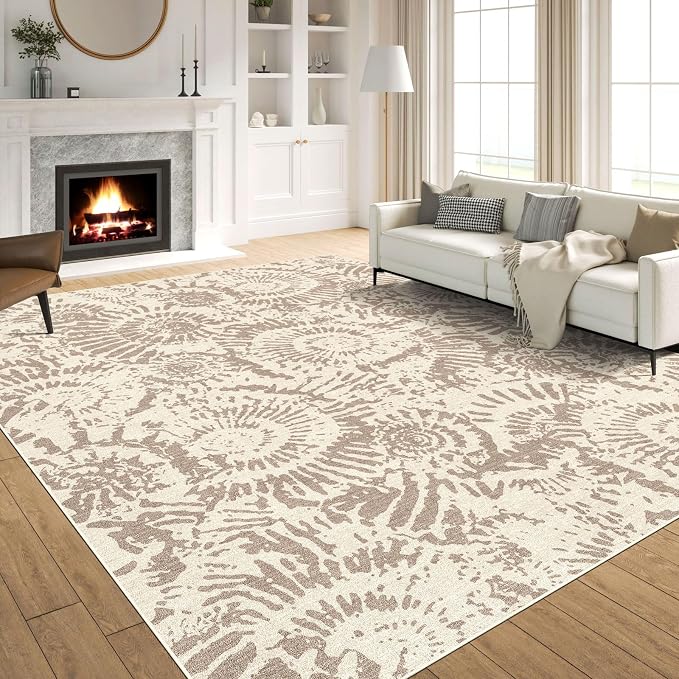 BLISSA Dining Room Rugs for Under Table - 6x9 Taupe Washable Living Room Area Rug Non-Slip Low-Pile Earthy Modern Abstract Rugs for Bedroom Dining Room Home Office Nursery Foyer Floor Carpet