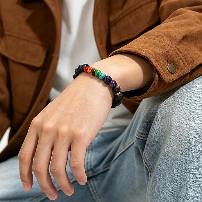 Eigso 7 Chakra Diffuser Bracelets Set for Women Men Reiki Healing Meditation Lava Rock Stone Beads