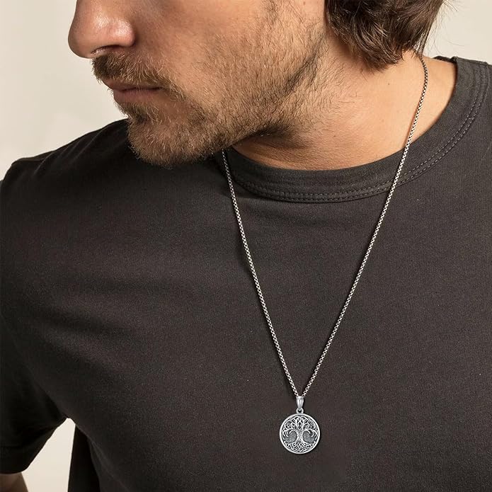 Tree of Life Necklace 925 Sterling Silver Round Tree of Life Pendant Jewelry for Men Women, w/Stainless Steel Chain 22''+2''