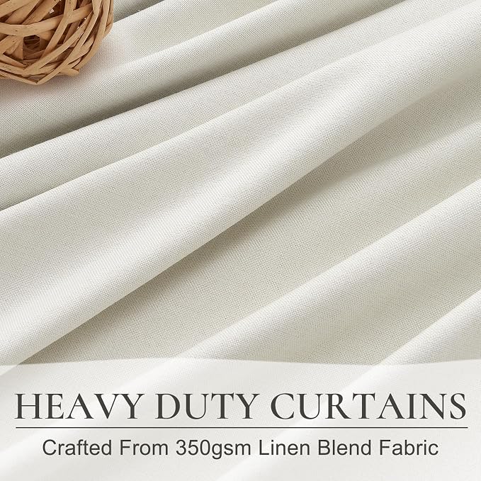 Cute Blackout Curtains 60 Inches Extra Wide Linen 90 Inch Length for Living Room/Sliding Glass Door,Pleated Heavy Duty Thermal Drapes for Winter Thick Large Window(60"Wx90"L 2 Panels Beige White)