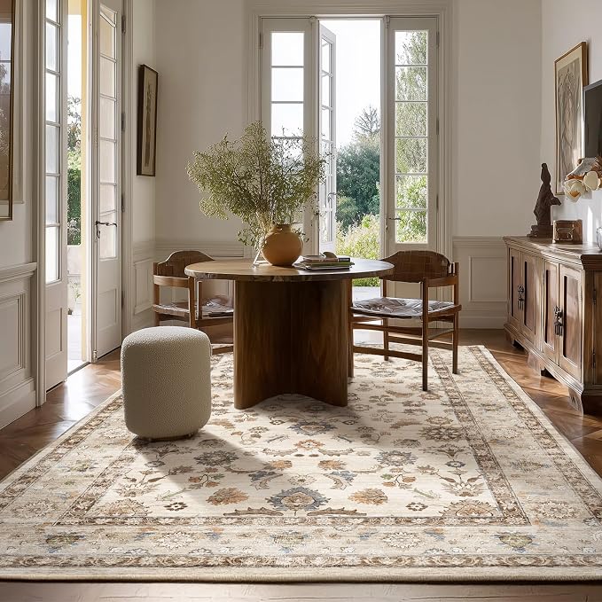 10x12 Area Rugs for Living Room: Washable Living Room Rug Stain Resistant Non Slip Distressed Vintage Carpet Low Pile Faux Wool Soft Large Rugs for Bedroom Farmhouse Dining Room Kids Playroom Nursery