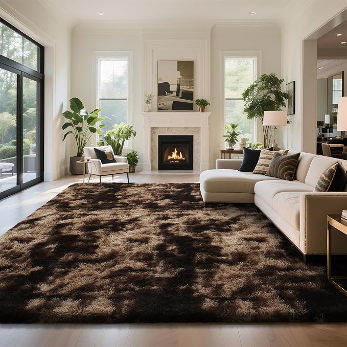 yongyangjuxin Fluffy Rug Shag Area Rug, Mottling Brown 10x14 Area Rugs for Bedroom, Super Soft Shag Rugs for Living Room Bedroom Room Home Decor, Upgrade Anti-Skid Rectangular Fuzzy Rug