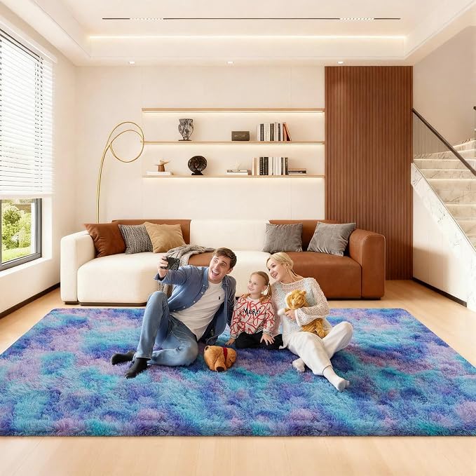 6x9 Area Rugs for Living Room, Large Fluffy Rugs for Bedroom, Fuzzy Shag Soft Non-Slip Carpet for Kids Girls and Boys Nursery Dorm Indoor Room Home Decor (6ft X 9ft, Rainbow)