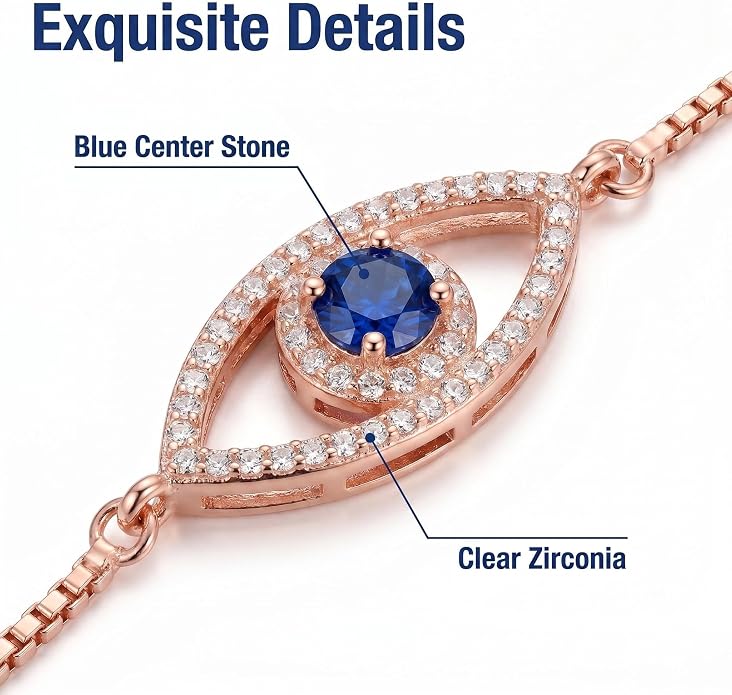 Rose Gold Evil Eye Zircon Double Layer Adjustable Bracelet for Women Dainty Sparkly Layering Jewelry for Daily Wear Party Gift