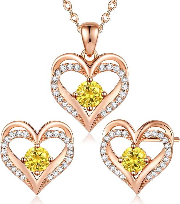 CDE Jewelry Sets for Women Love Heart Pendant Necklaces Earrings, 925 Sterling Silver with Birthstone Zirconia, Birthday Jewelry Gift for Wife Girlfriend Her