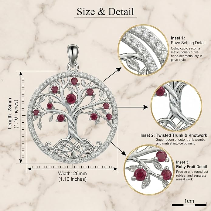 ONEFINITY Tree of Life Necklace 18k White Gold Plated Tree of Life Birthstone Pendant Necklace Birthstone Jewelry Anniversary Birthday Gifts for Women Men