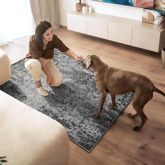 Entryway Rug 3x6 Black Bedroom Area Rug Washable Non Slip Abstract Boho Rugs for Indoor Entry, Kitchen, Classroom, Bathroom, Kids Girls Room, Office, College Dorm Small Carpet